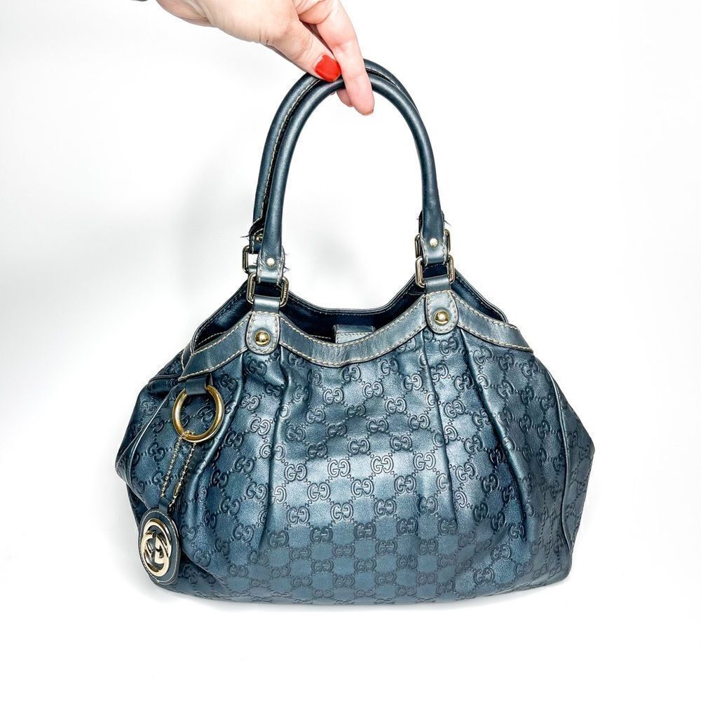 🍋 Gucci Blue Guccissima Leather Medium Sukey Satchel Bag